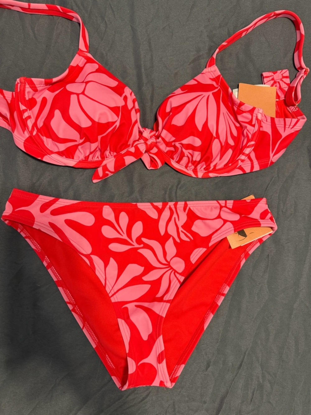 Shade & Shore Red and Pink Floral Tie-Front Bikini